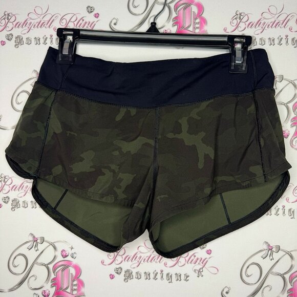 Lululemon Speed Up Short Incognito Camo Multi Gator Green Black